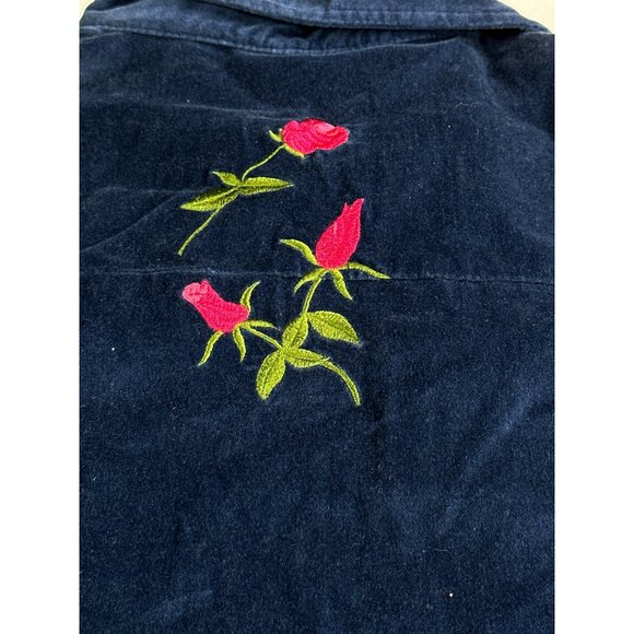 Vintage Quacker Factory Womens S Blue Velvet Jacket Rose Embroidered Sparkle QVC - Picture 11 of 11